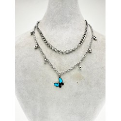 Gümüş İkiili Kelebek Detaylı Kolye